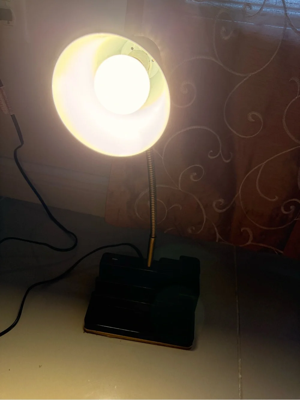 Black & Gold Desk Lamp Organizer with USB Port & Outlet